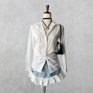 Stateside 100% Cotton White Long Sleeve Button Up Twist Front Top Sz XS